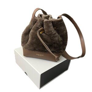 Teddy Blake Eliza Faux‎ Fur Leather Bucket Crossbody Chocolate Brown Neutral